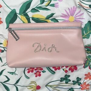 NWOT Dior Blush Pink Faux Leather Makeup Bag Cosmetic Case W Embroidered Beading